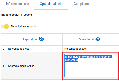 Edit Operational Risk Impacts scale cells