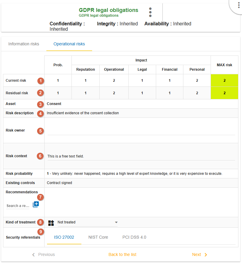 Operational Risk Sheet