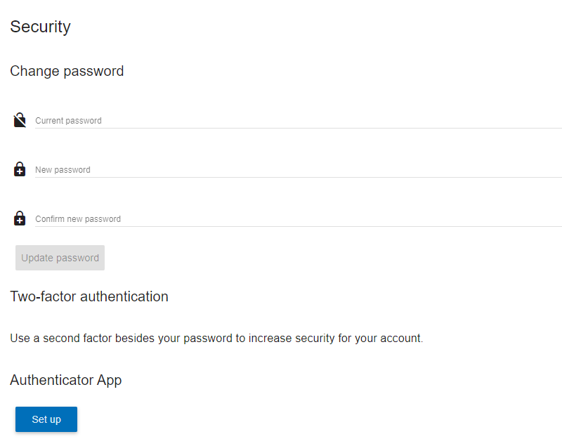 User account - security set up