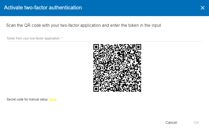 User account - activate 2FA